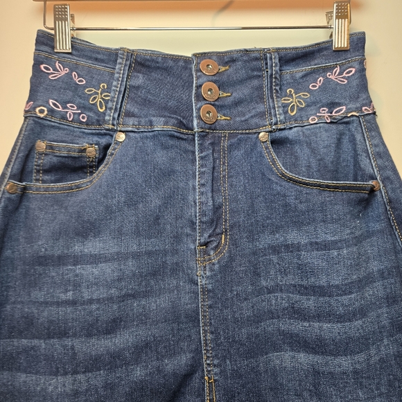 Fashion 2 Love High Waist Floral Detail Denim Maxi Skirt Medium - Picture 3 of 8
